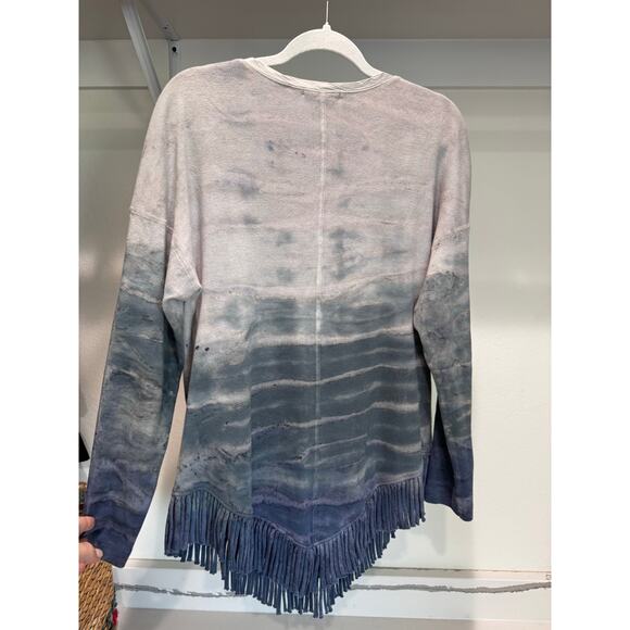 Barbara Lesser Women’s 3/4 Sleeve Fringe Hem Tie Dye Acid Wash Blouse Size M - Picture 8 of 8
